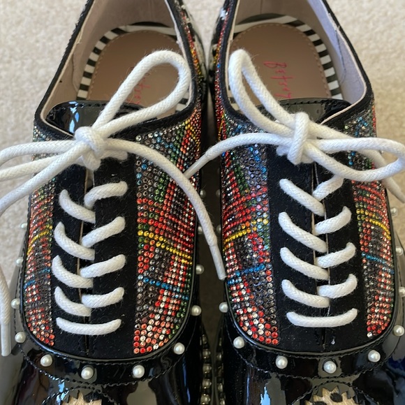 Betsey Johnson Marti Black Multi Chunky Platform Creeper Lace Up Jeweled Shoe 8 - Picture 3 of 13